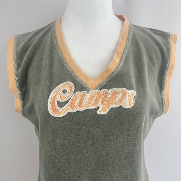Y2K Retro Sporty Sage Green Sleeveless Velour Top – Women’s Large L - Picture 1 of 8